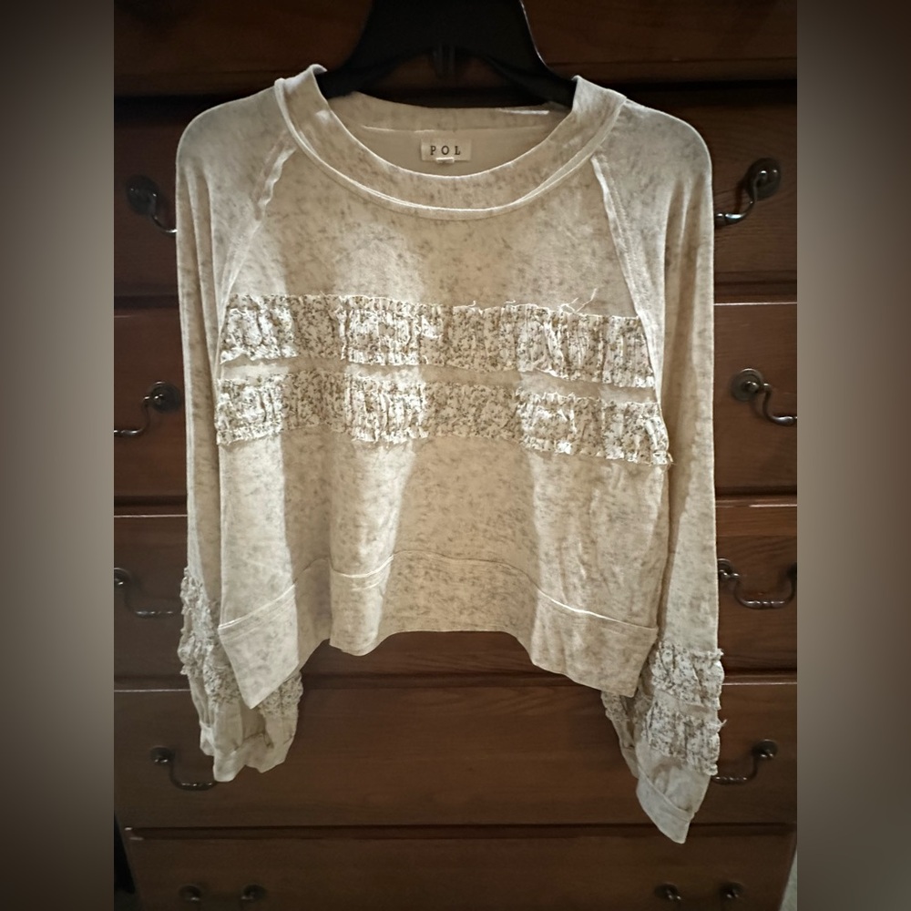 POL Beige Textured Ruffle Sweatshirt nwot